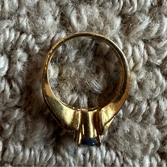 Ring 18k yellow gold 22 round diamonds and 1 oval Ceylon sapphire - Picture 9 of 12